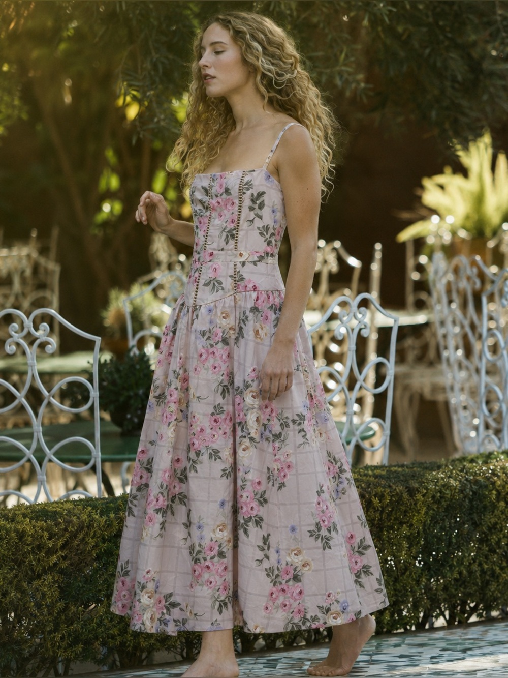 Whimsical Cottage Floral Corset Maxi Dress Romantic Coquette Garden Party S